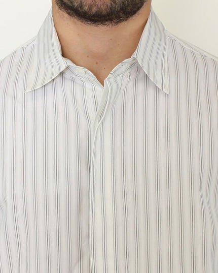 Ermanno Scervino White Black Striped Regular Fit Casual Shirt