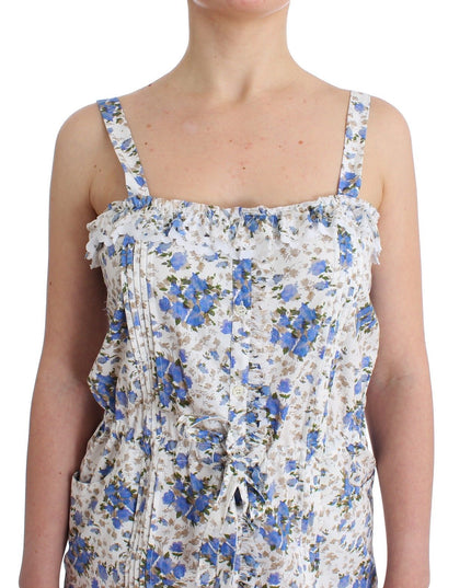 Ermanno Scervino Beachwear Blue Floral Beach Mini Dress Short