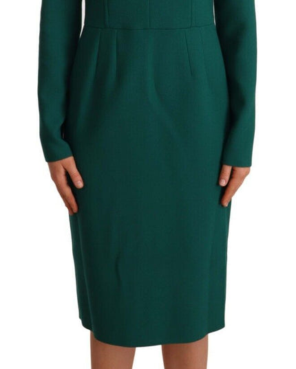 Dolce & Gabbana Green Stretch Crepe Crystal Midi Dress