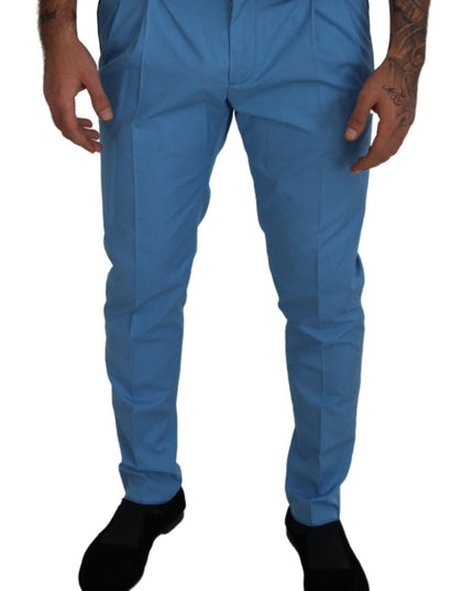 Dolce & Gabbana Blue Cotton Silk Trousers Chinos Pants