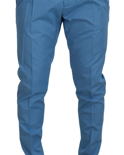 Dolce & Gabbana Blue Cotton Silk Trousers Chinos Pants