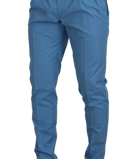 Dolce & Gabbana Blue Cotton Silk Trousers Chinos Pants