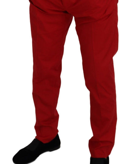 Dolce & Gabbana Red Cotton Slim Fit Trousers Chinos Pants