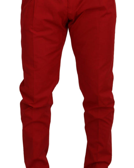 Dolce & Gabbana Red Cotton Slim Fit Trousers Chinos Pants