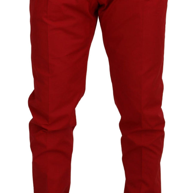 Dolce & Gabbana Red Cotton Slim Fit Trousers Chinos Pants