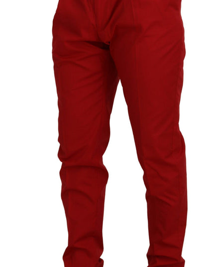 Dolce & Gabbana Red Cotton Slim Fit Trousers Chinos Pants
