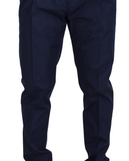 Dolce & Gabbana Blue Cotton Silk Trousers Chinos Pants