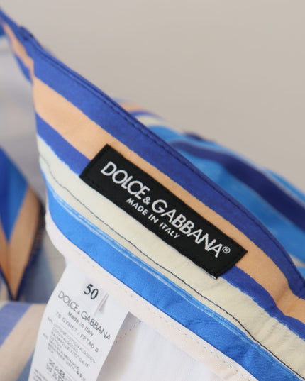 Dolce & Gabbana Blue Striped Silk Cotton Slim Trousers Pants