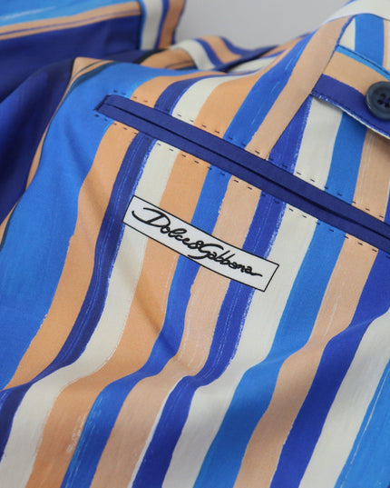 Dolce & Gabbana Blue Striped Silk Cotton Slim Trousers Pants