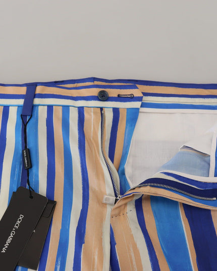 Dolce & Gabbana Blue Striped Silk Cotton Slim Trousers Pants