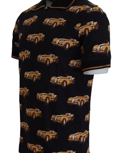Dolce & Gabbana Black Car Print Short Sleeve Polo T-shirt
