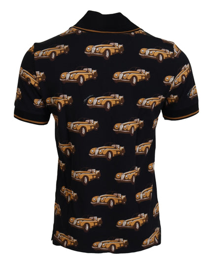 Dolce & Gabbana Black Car Print Short Sleeve Polo T-shirt