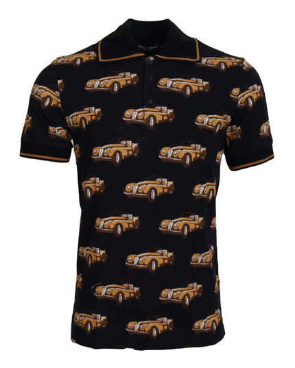 Dolce & Gabbana Black Car Print Short Sleeve Polo T-shirt