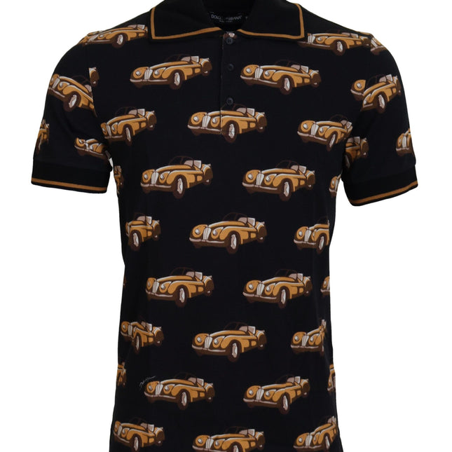 Dolce & Gabbana Black Car Print Short Sleeve Polo T-shirt