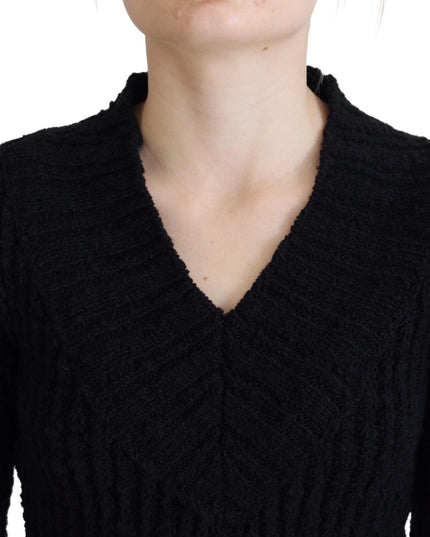 Dolce & Gabbana Black Wool Knitted Sheath Sweater Dress