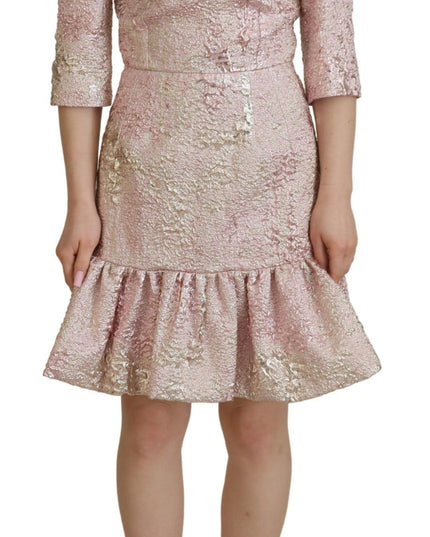 Dolce & Gabbana Pink Jaquard 3/4 Sleeve Sheath Midi Dress