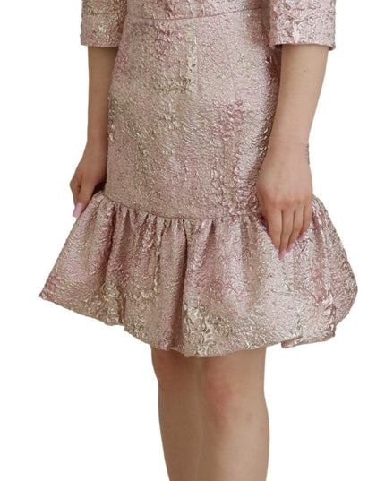 Dolce & Gabbana Pink Jaquard 3/4 Sleeve Sheath Midi Dress