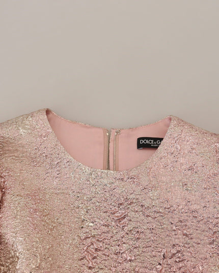 Dolce & Gabbana Pink Jaquard 3/4 Sleeve Sheath Midi Dress