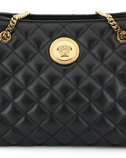 Versace Black Quilted Nappa Leather Medusa Tote Handbag