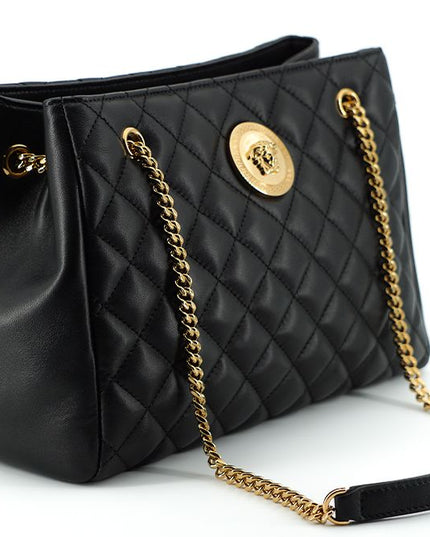 Versace Black Quilted Nappa Leather Medusa Tote Handbag