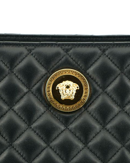 Versace Black Quilted Nappa Leather Medusa Tote Handbag