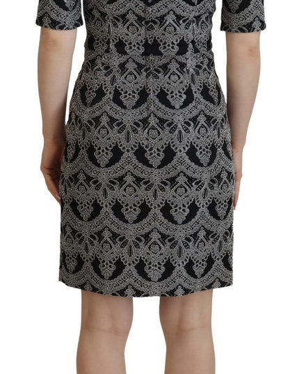 Dolce & Gabbana Black Gray Jacquard Sheath Bodycon Dress