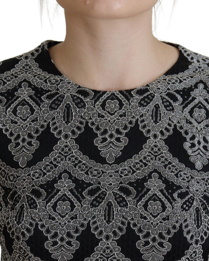 Dolce & Gabbana Black Gray Jacquard Sheath Bodycon Dress