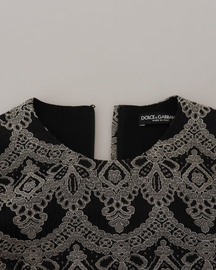 Dolce & Gabbana Black Gray Jacquard Sheath Bodycon Dress