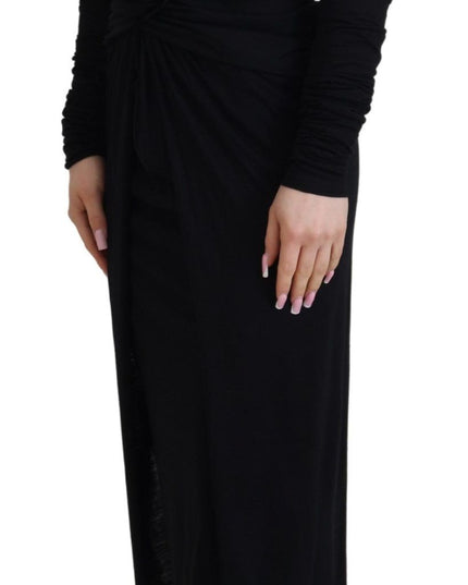 Dolce & Gabbana Black Sheath Midi Gown Wool Wrap Dress