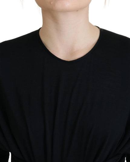 Dolce & Gabbana Black Sheath Midi Gown Wool Wrap Dress