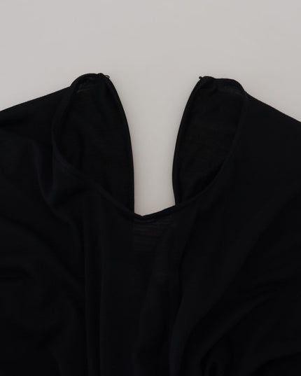 Dolce & Gabbana Black Sheath Midi Gown Wool Wrap Dress