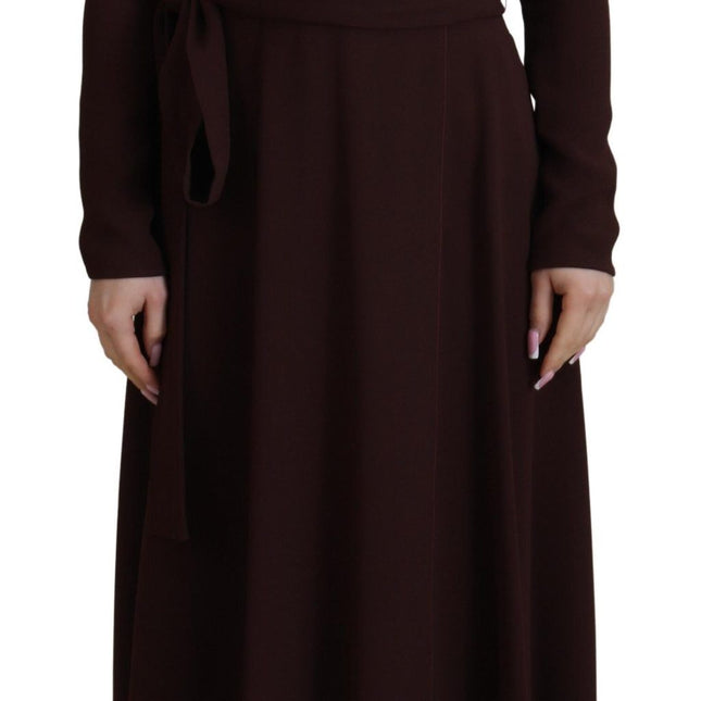 Dolce & Gabbana Brown Wrap Long Sleeve Midi Stretch Dress
