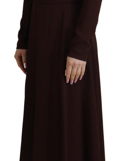Dolce & Gabbana Brown Wrap Long Sleeve Midi Stretch Dress