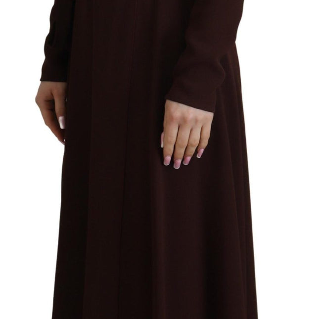Dolce & Gabbana Brown Wrap Long Sleeve Midi Stretch Dress
