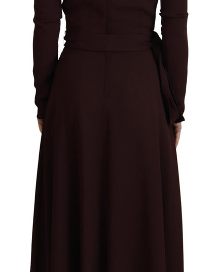Dolce & Gabbana Brown Wrap Long Sleeve Midi Stretch Dress