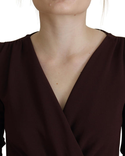 Dolce & Gabbana Brown Wrap Long Sleeve Midi Stretch Dress
