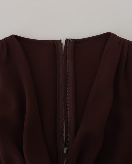 Dolce & Gabbana Brown Wrap Long Sleeve Midi Stretch Dress