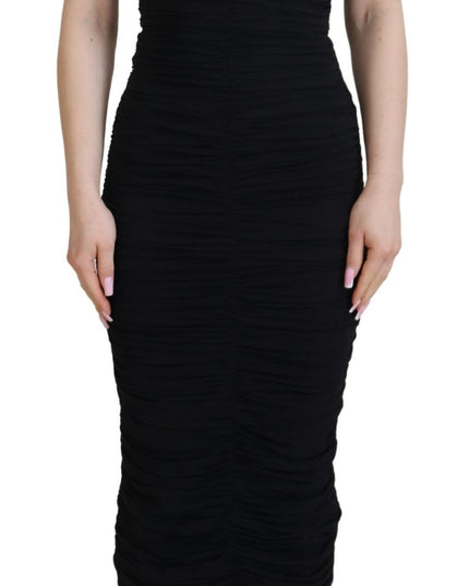 Dolce & Gabbana Black Sheath Midi Bodycon Lace Silk Dress