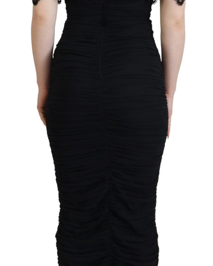 Dolce & Gabbana Black Sheath Midi Bodycon Lace Silk Dress