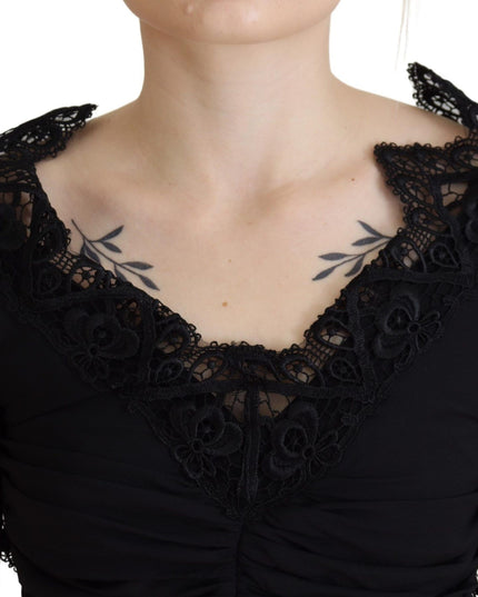 Dolce & Gabbana Black Sheath Midi Bodycon Lace Silk Dress