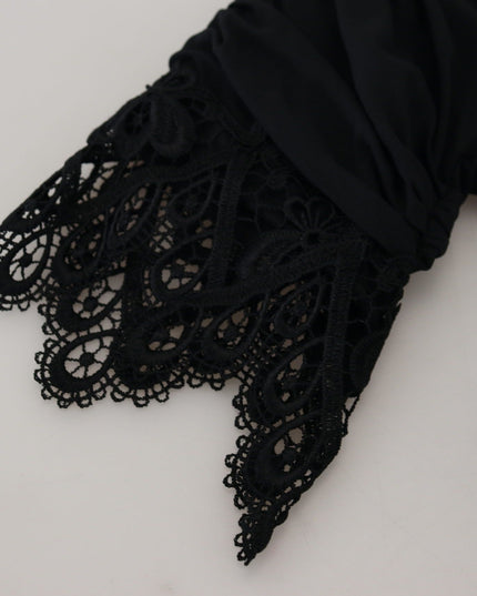 Dolce & Gabbana Black Sheath Midi Bodycon Lace Silk Dress