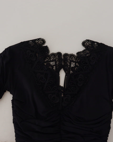 Dolce & Gabbana Black Sheath Midi Bodycon Lace Silk Dress