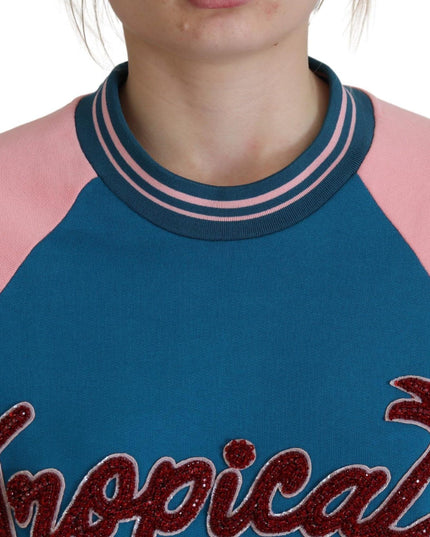 Dolce & Gabbana Blue Pink Queen Sequin Crystal Sweater