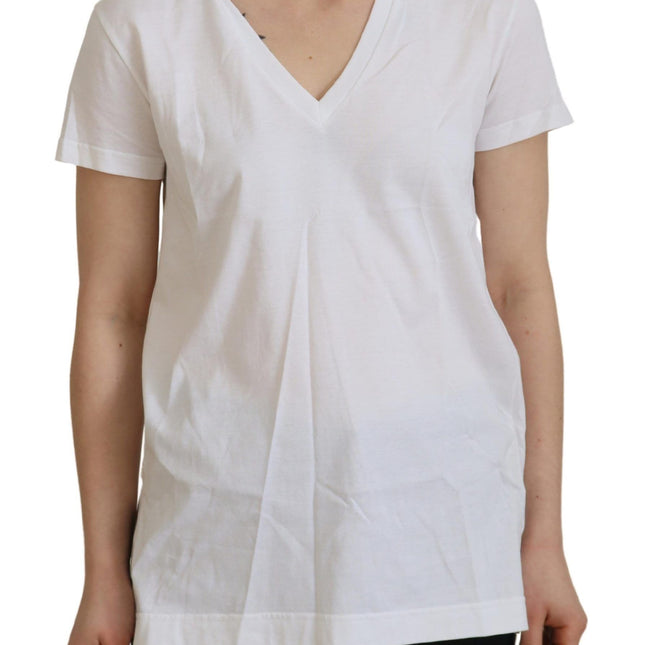 Dolce & Gabbana White Short Sleeve V-neck Cotton Top Blouse T-shirt