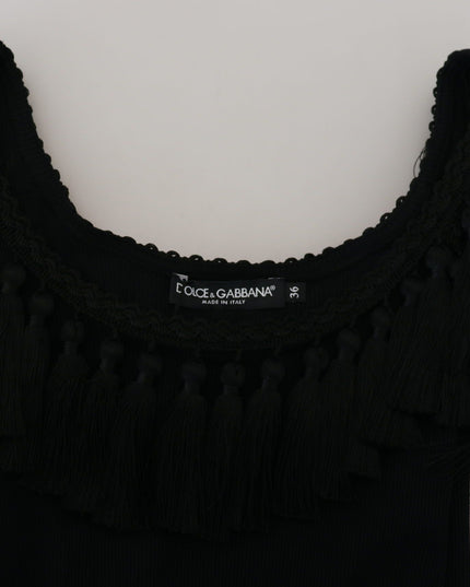 Dolce & Gabbana Black Tank Top Blouse Tassle Cotton Blouse