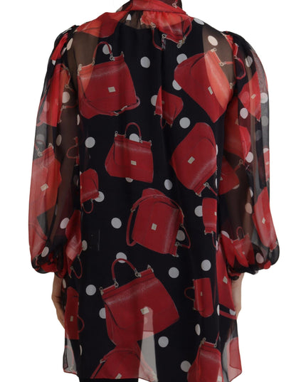 Dolce & Gabbana Black Red Sicily Bag Silk Shirt Top Blouse