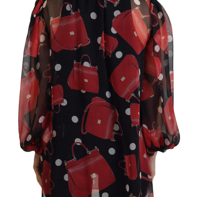 Dolce & Gabbana Black Red Sicily Bag Silk Shirt Top Blouse