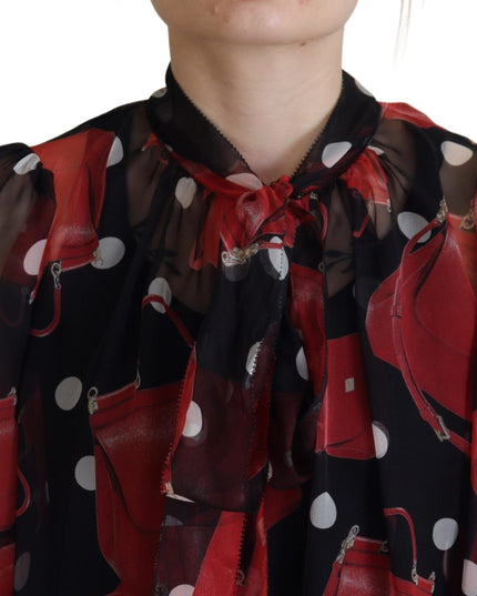 Dolce & Gabbana Black Red Sicily Bag Silk Shirt Top Blouse