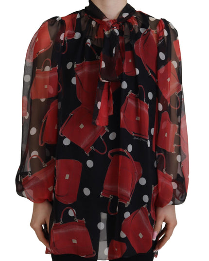 Dolce & Gabbana Black Red Sicily Bag Silk Shirt Top Blouse