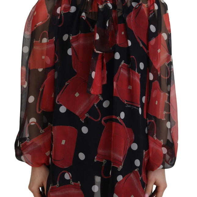 Dolce & Gabbana Black Red Sicily Bag Silk Shirt Top Blouse